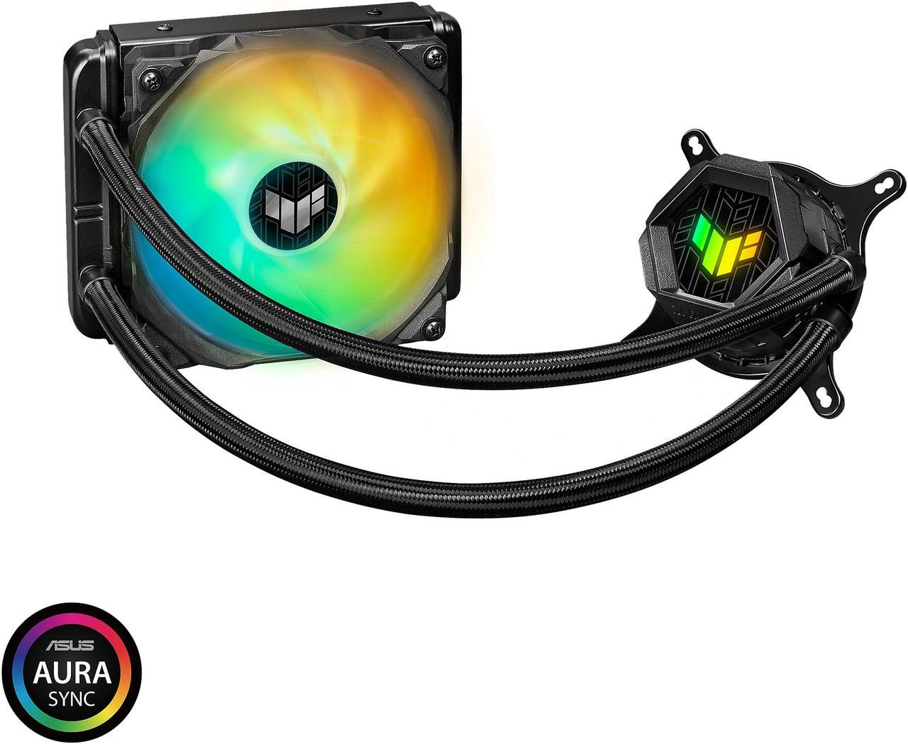 ASUS TUF Gaming LC 120 ARGB all-in-one liquid CPU cooler (Aura Sync, TUF 120mm ARGB radiator fan with fan blade groove design)