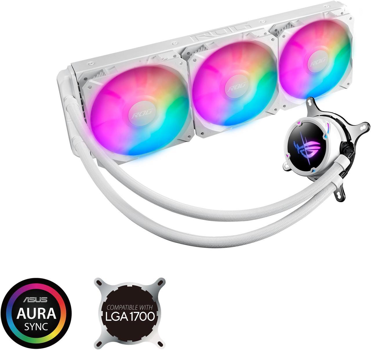 ASUS ROG Strix LC II 360 ARGB White Edition All-in-one AIO Liquid CPU Cooler 360mm Radiator, Intel LGA1700, 115x/2066 and AMD AM4/TR4 Support, Triple 120mm 4-pin PWM Addressable RGB Radiator Fans