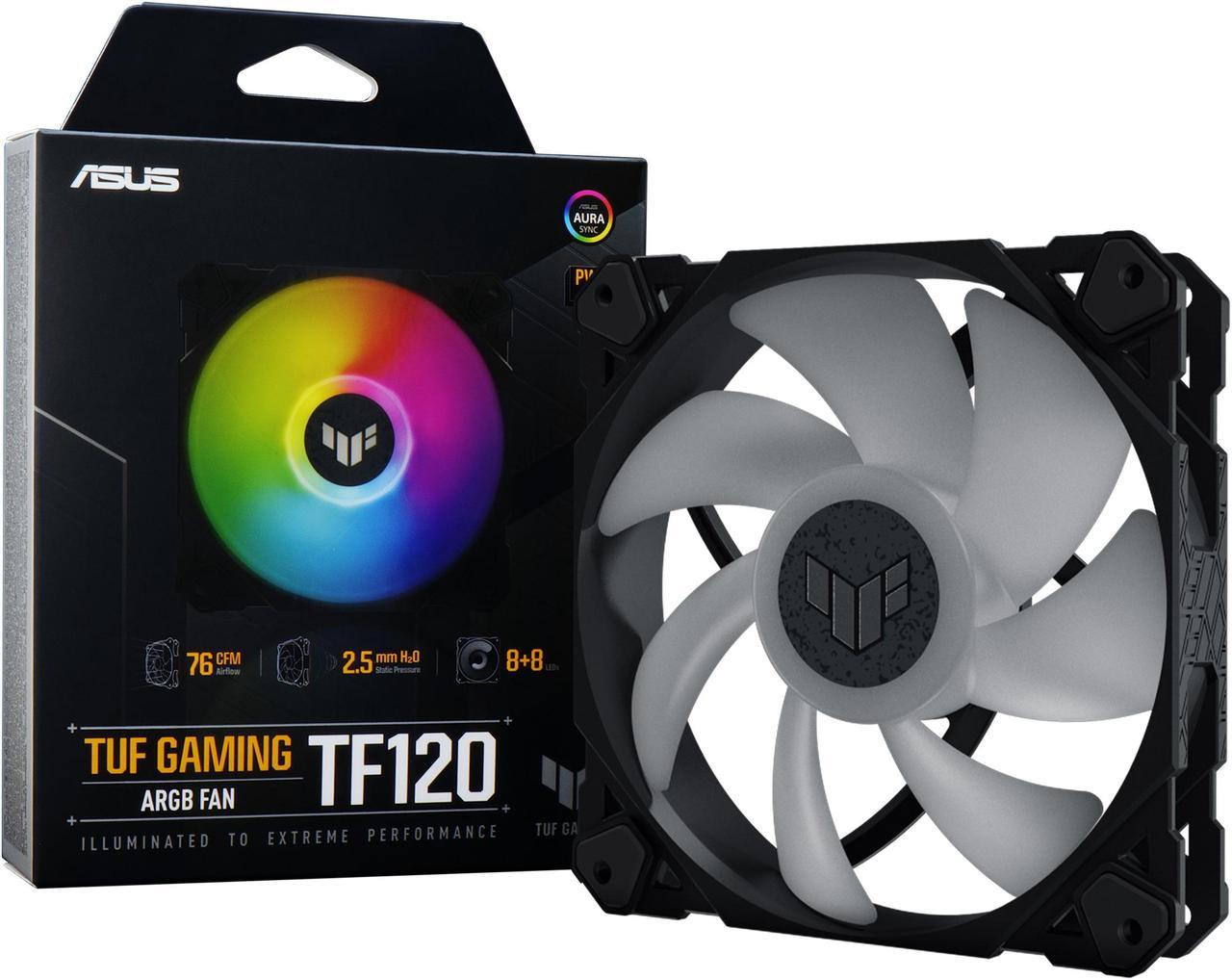 ASUS TUF Gaming TF120 ARGB Chassis Fan 3-Pin Customizable LEDs Blade, Advanced Fluid Dynamic Bearing, 120mm PWM Control, Anti-vibration Pads, Double-layer LED Array for Computer Case & Liquid Radiator