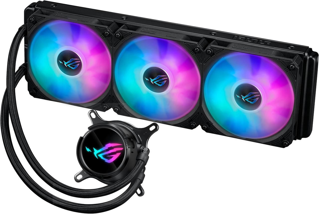 ASUS ROG Strix LC III 360 ARGB all-in-one CPU liquid cooler with 360° rotatable water block, Asetek’s new Gen7 v2 pump, premium ROG ARGB fans, and 10+ custom Aura lighting effects