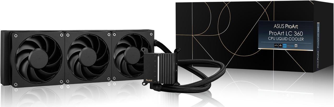 Alt view image 9 of 10 - ASUS ProArt LC 360 all-in-one AIO CPU liquid cooler AMD AM4 AM5 & Intel LGA 1700, 1200, 115X support, with illuminated system status meter and three matte black Alphacool Apex Stealth Metal Power fans