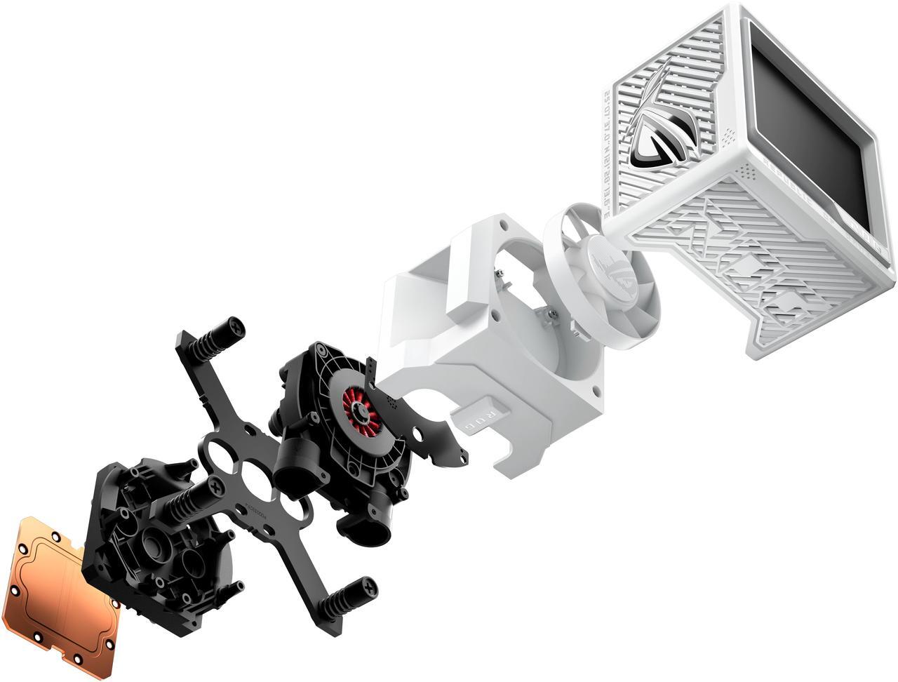 Alt view image 12 of 16 - ASUS ROG RYUYJIN III 360 ARGB EXTREME White Edition all-in-one AIO CPU liquid cooler, AMD Ryzen 9000 & Intel® Core™ Ultra Ready, Asetek Gen8 V2 pump; high airflow & static pressure magnetic fans; customizable 3.5" LCD