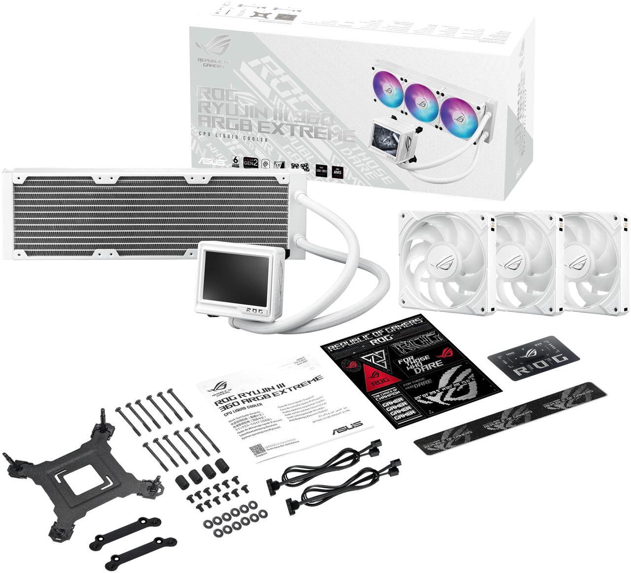 Alt view image 13 of 16 - ASUS ROG RYUYJIN III 360 ARGB EXTREME White Edition all-in-one AIO CPU liquid cooler, AMD Ryzen 9000 & Intel® Core™ Ultra Ready, Asetek Gen8 V2 pump; high airflow & static pressure magnetic fans; customizable 3.5" LCD
