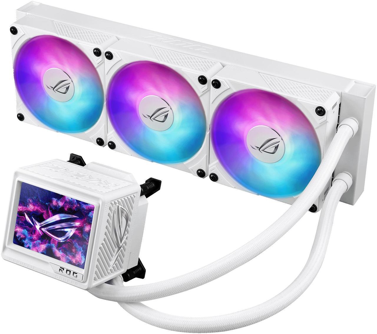 Main image of ASUS ROG RYUYJIN III 360 ARGB EXTREME White Edition all-in-one AIO CPU liquid cooler, AMD Ryzen 9000 & Intel® Core™ Ultra Ready, Asetek Gen8 V2 pump; high airflow & static pressure magnetic fans; customizable 3.5" LCD