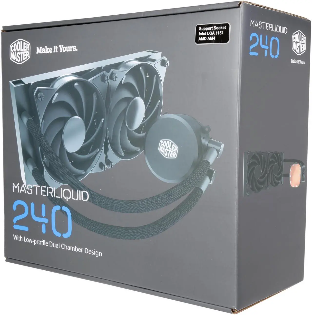 Alt view image 7 of 7 - Cooler Master MasterLiquid 240 AIO CPU Liquid Cooler, White Led Pump, Robust Sleeved FEP Tubing, Dual 120mm Air Balance MF, Dual Chamber Technology