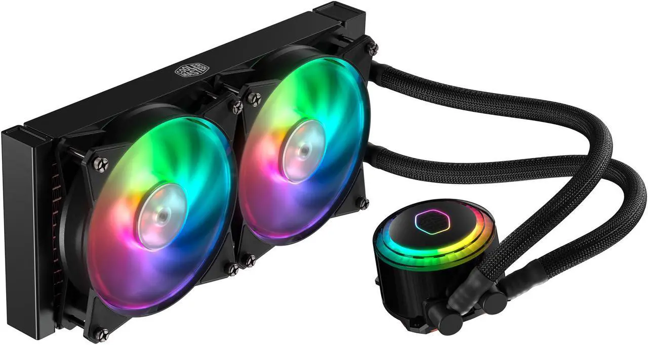 Alt view image 2 of 7 - Cooler Master MasterLiquid ML240R ARGB Close-Loop AIO CPU Liquid Cooler, 240 Radiator, Dual Chamber Pump, AddressableRGB Lighting, Dual MF120R Fans for AMD Ryzen/Intel LGA1200/1151 LGA 1700 Compatible