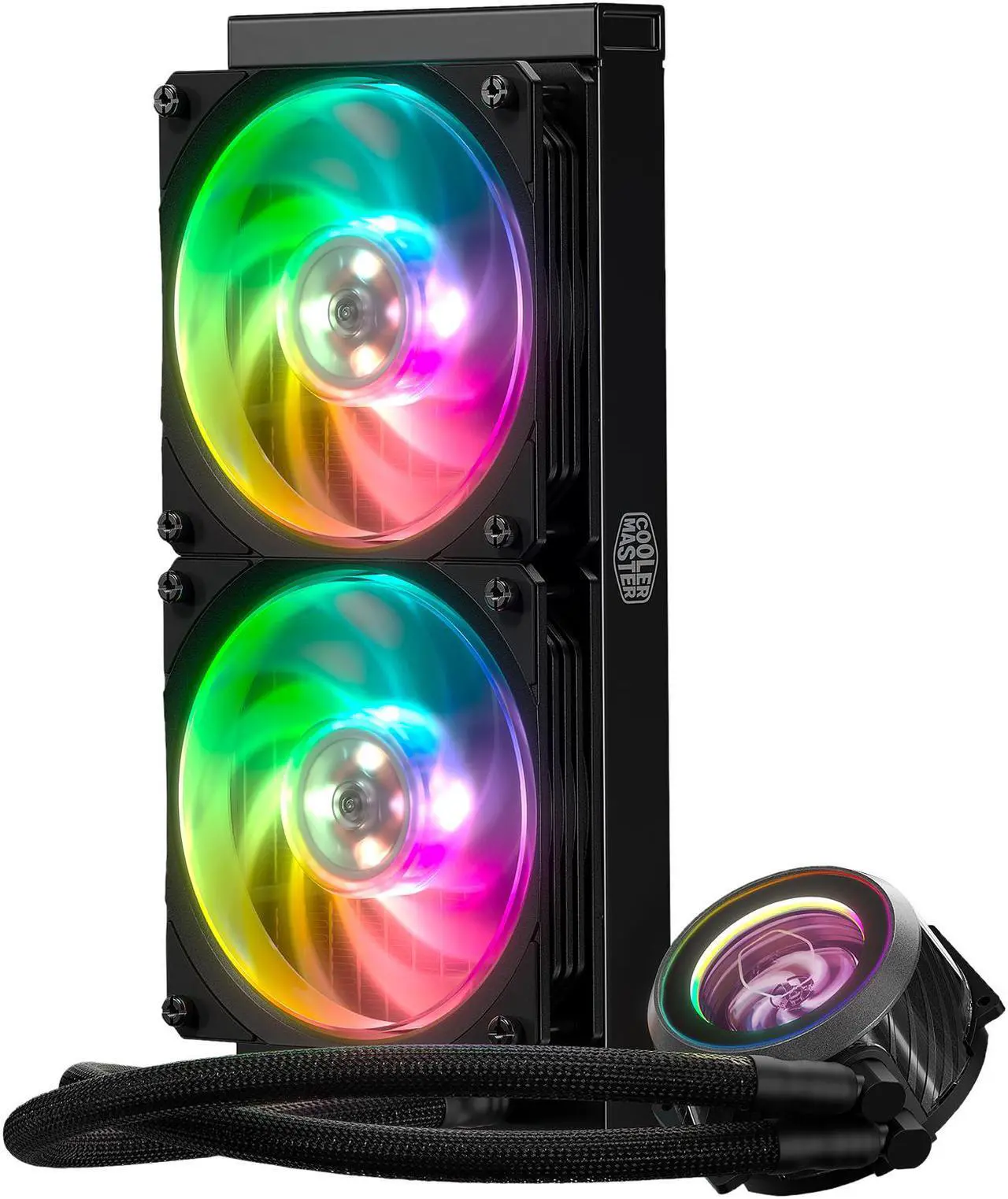 Alt view image 4 of 15 - Cooler Master MasterLiquid ML240P Mirage ARGB Close-Loop AIO CPU Liquid Cooler, 240 Radiator, Transparent Pump, Addressable RGB Lighting, Dual MF120 Fans for AMD Ryzen, TR4 /Intel LGA1200/1151
