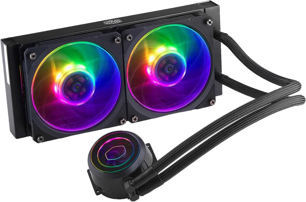 Alt view image 2 of 15 - Cooler Master MasterLiquid ML240P Mirage ARGB Close-Loop AIO CPU Liquid Cooler, 240 Radiator, Transparent Pump, Addressable RGB Lighting, Dual MF120 Fans for AMD Ryzen, TR4 /Intel LGA1200/1151
