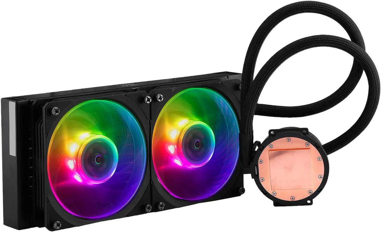 Alt view image 3 of 15 - Cooler Master MasterLiquid ML240P Mirage ARGB Close-Loop AIO CPU Liquid Cooler, 240 Radiator, Transparent Pump, Addressable RGB Lighting, Dual MF120 Fans for AMD Ryzen, TR4 /Intel LGA1200/1151