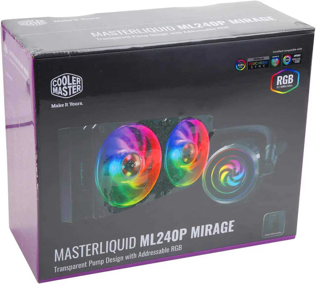 Alt view image 15 of 15 - Cooler Master MasterLiquid ML240P Mirage ARGB Close-Loop AIO CPU Liquid Cooler, 240 Radiator, Transparent Pump, Addressable RGB Lighting, Dual MF120 Fans for AMD Ryzen, TR4 /Intel LGA1200/1151