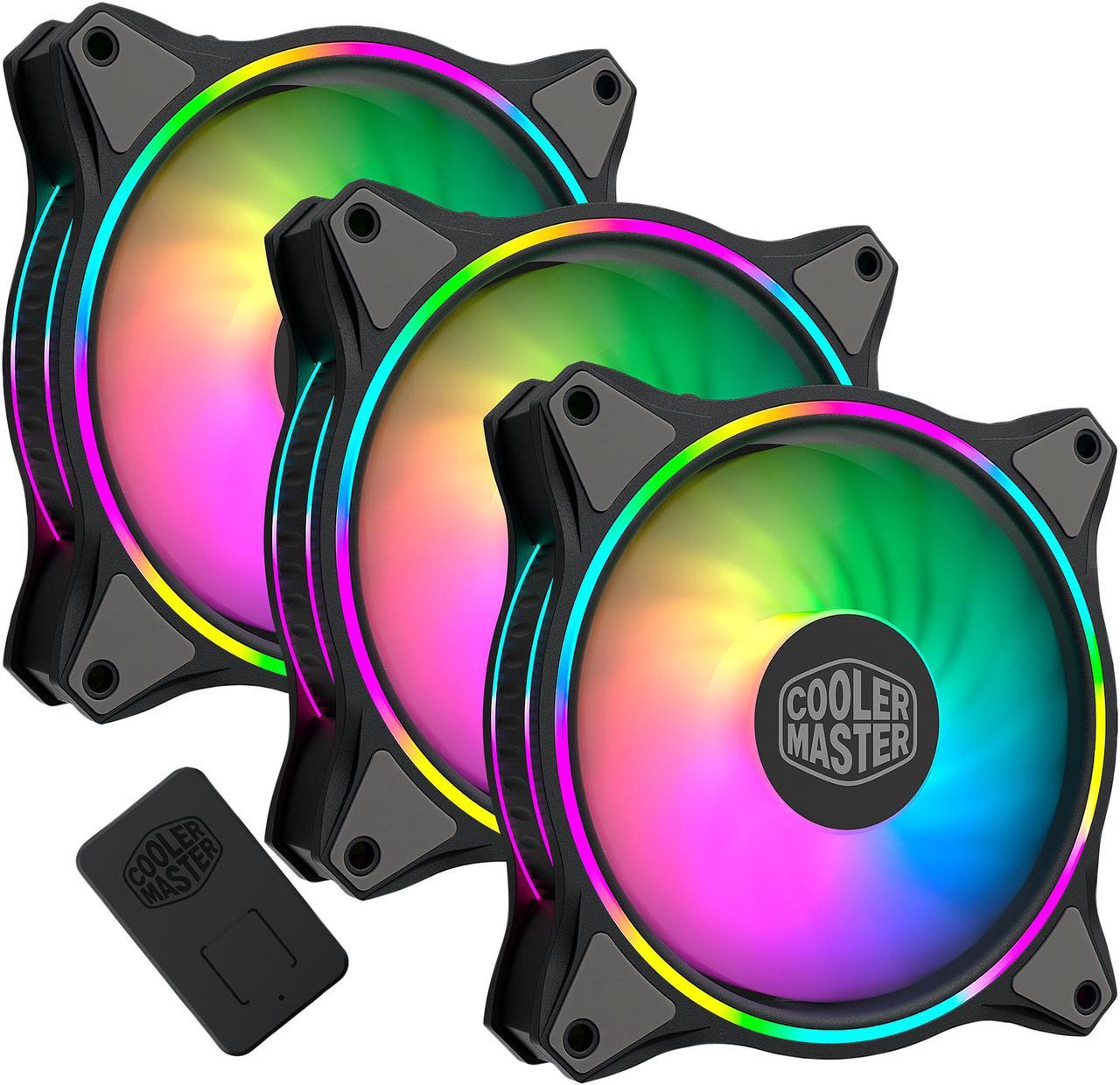 Cooler Master MasterFan MF120 Halo Duo-Ring Addressable RGB Lighting 120mm 3 Pack w/ 24 Independently-Controlled LEDS, Absorbing Rubber Pads, PWM Static Pressure for Computer Case & Liquid Radiator