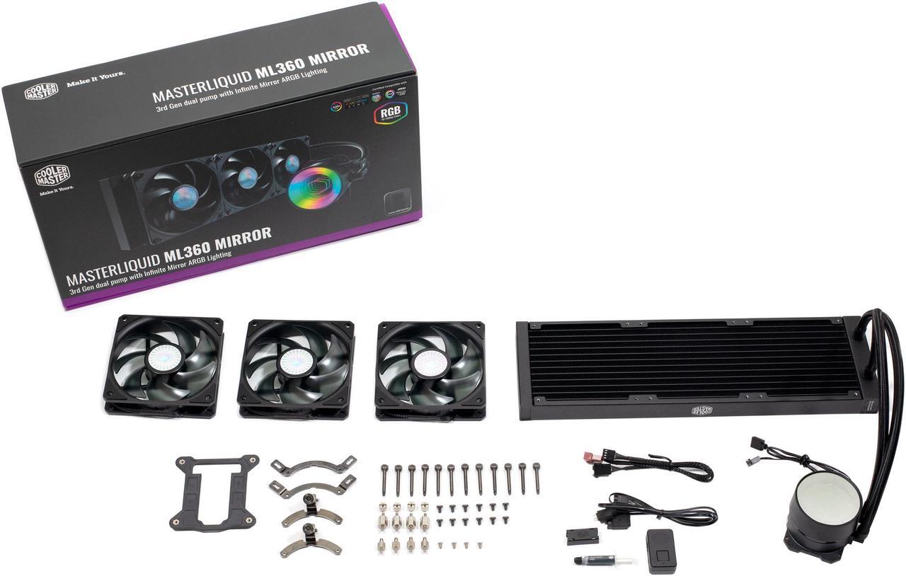 Alt view image 15 of 15 - MasterLiquid ML360 Mirror ARGB Close-Loop AIO CPU Liquid Cooler, Mirror ARGB Pump, 360 Radiator, Triple SickleFlow 120mm, 3rd Gen Dual Chamber Pump for AMD Ryzen/Intel 1200, 1151, LGA 1700 Compatible