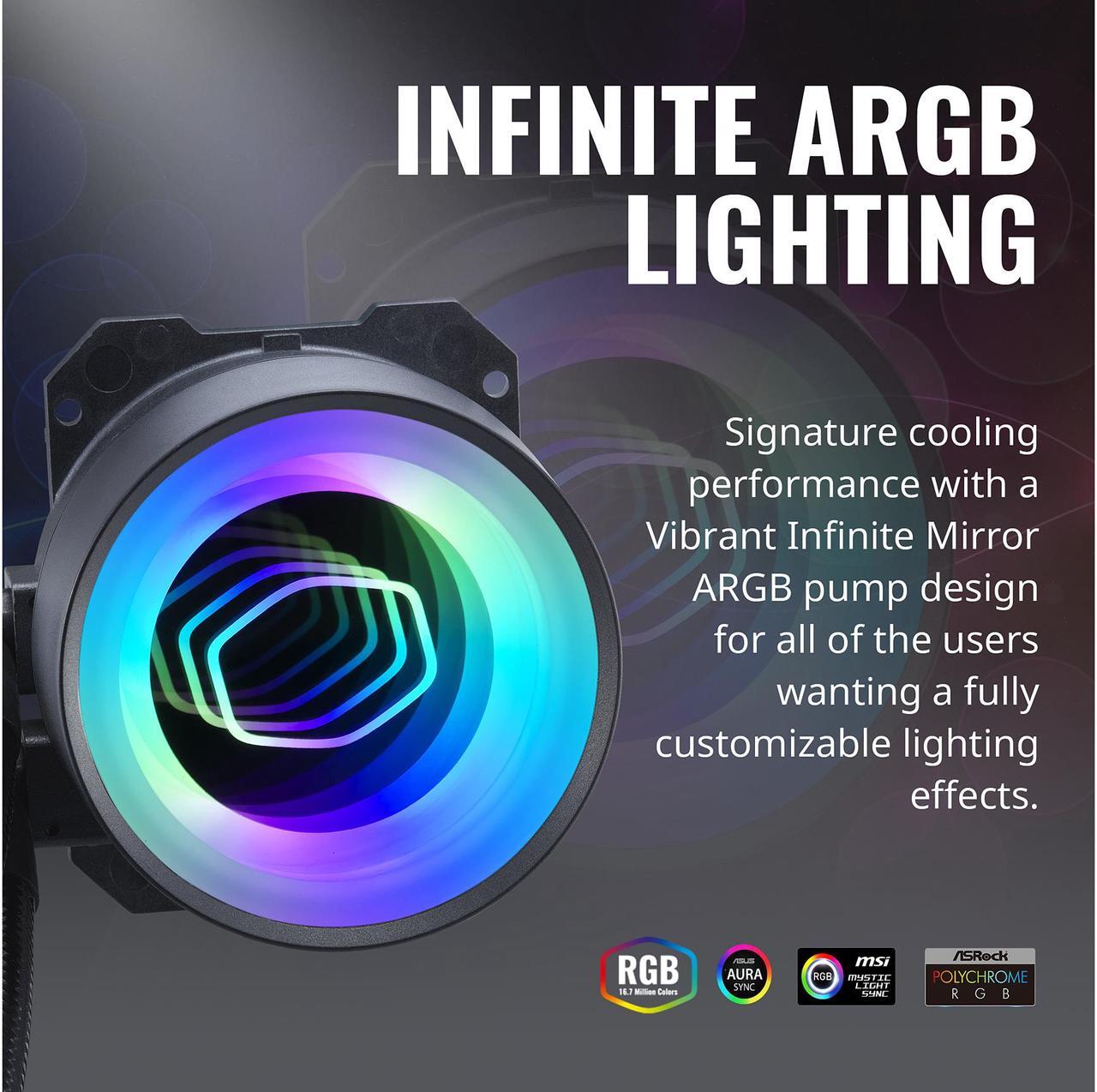 Alt view image 9 of 15 - MasterLiquid ML360 Mirror ARGB Close-Loop AIO CPU Liquid Cooler, Mirror ARGB Pump, 360 Radiator, Triple SickleFlow 120mm, 3rd Gen Dual Chamber Pump for AMD Ryzen/Intel 1200, 1151, LGA 1700 Compatible