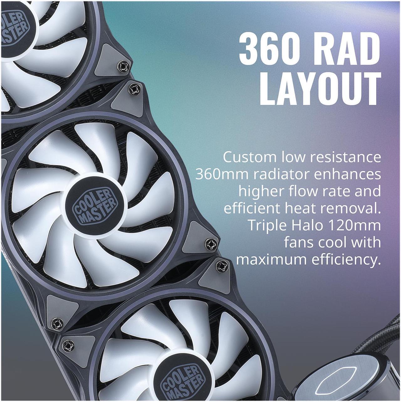 Alt view image 11 of 14 - CoolerMaster MasterLiquid ML360 Illusion, Translucent Dome, 3rd Gen Dual Chamber Pump, 240 Radiator, Dual MF120 Halo for AMD Ryzen/Intel 1200/1151 Close-Loop AIO CPU Liquid Cooler LGA 1700 Compatible