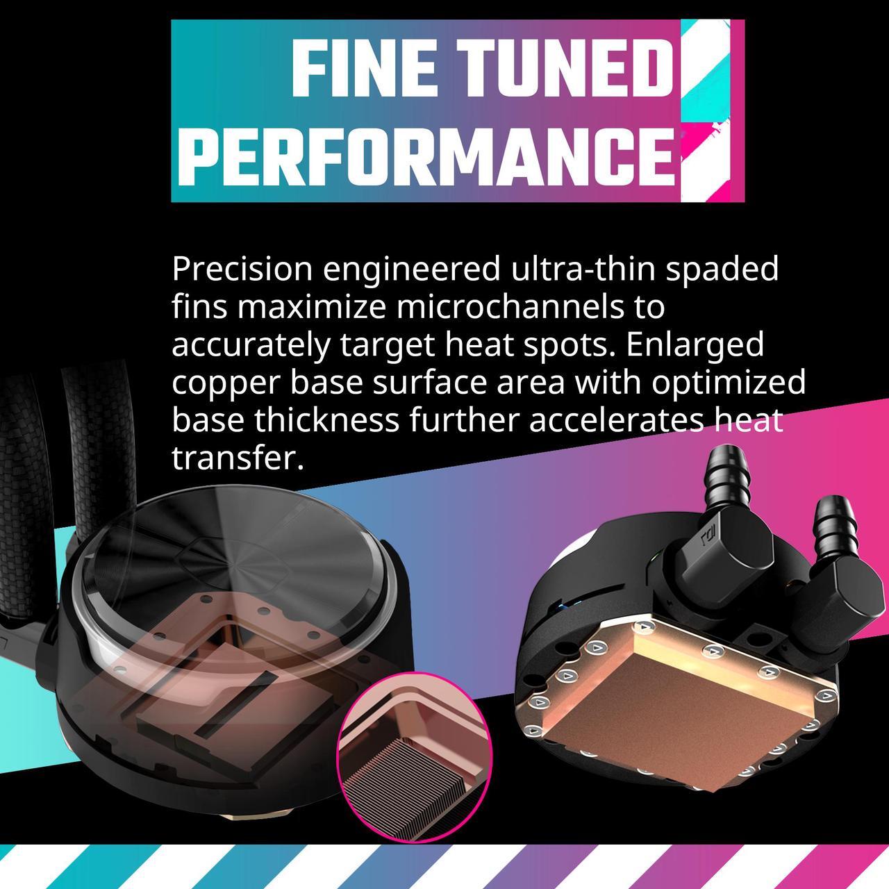 Alt view image 6 of 15 - Cooler Master MasterLiquid PL240 FLUX Close-Loop AIO CPU Liquid Cooler, Dual Chamber Pump, Ceramic Bearing Impeller, Enlarged Copper Base, ARGB PL-Flux 120mm Fans for AMD Ryzen/Intel 1700/1200/1156/1155/1151/1150