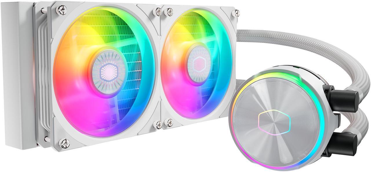 Cooler Master MasterLiquid PL240 FLUX White ARGB Close-Loop AIO Liquid Cooler, Dual Chamber Pump, Ceramic Bearing Motor, Dual Loop PL-Flux 120mm Fans for AMD Ryzen AM5/AM4/Intel 1700/1200/115X