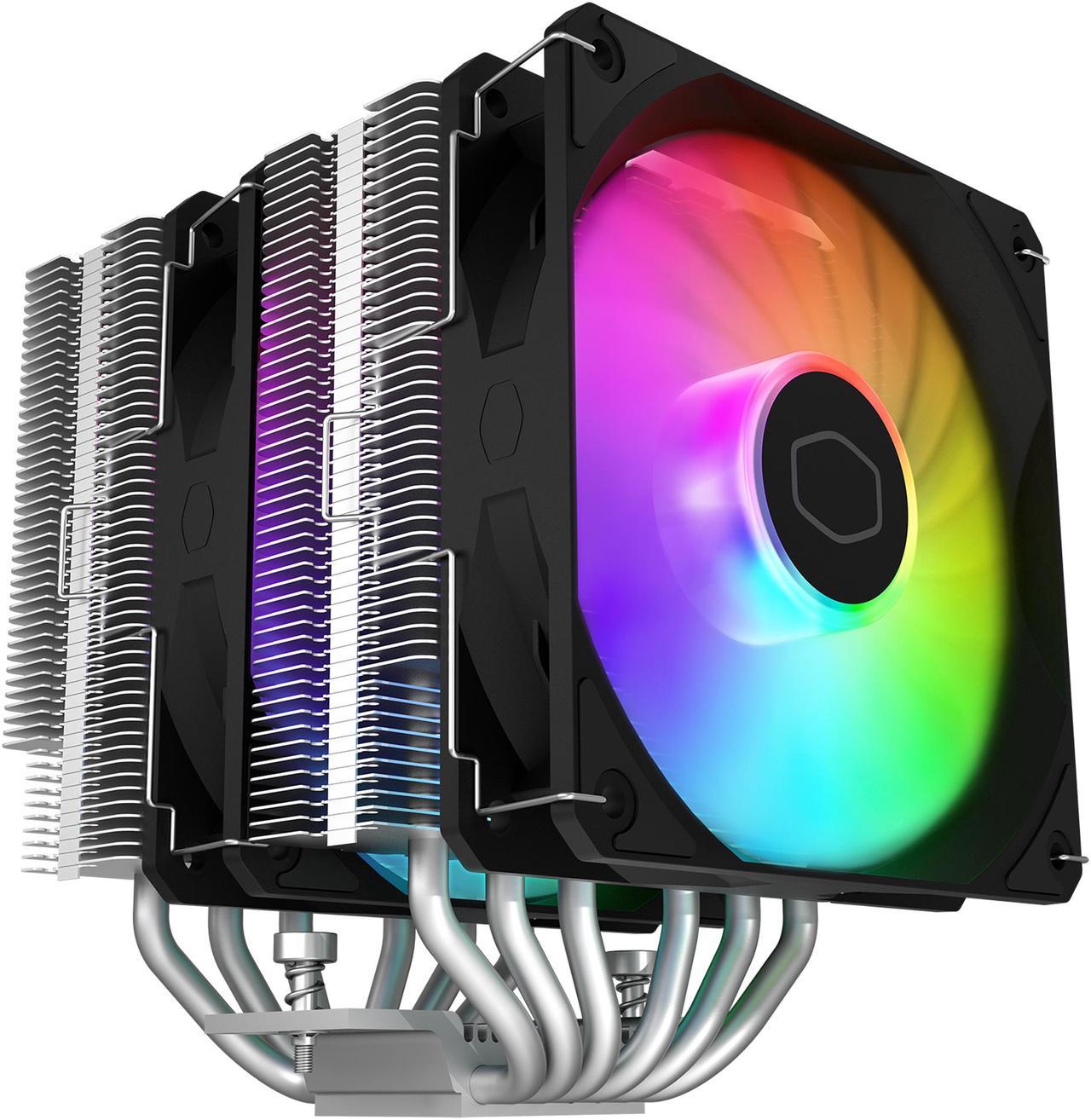 Cooler Master Hyper 620S Dual Tower CPU Air Cooler, ARGB Sync, 120mm PWM Fan, 6 Copper Direct Contact Heat Pipes, 154.9mm Tall, Brackets AMD Ryzen AM5/AM4, Intel LGA 1851/1700/1200 (RR-D6NA-17PA-R1)