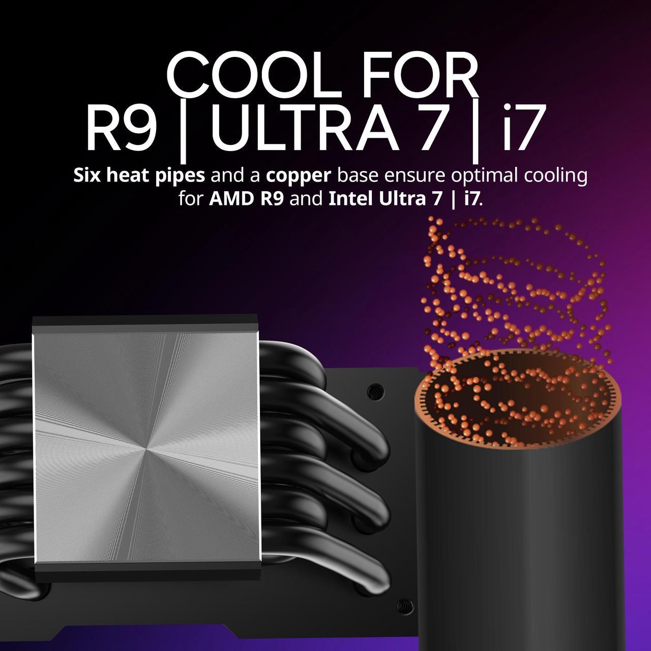 Alt view image 8 of 16 - Cooler Master Hyper 612 APEX CPU Air Cooler, Dual Mobius 120 PWM Fan, Superconductive Composite 6 Copper Heat Pipes, 159mm Tall, Sleek Top Cover, AMD Ryzen AM5|AM4, Intel LGA 1851|1700 Brackets