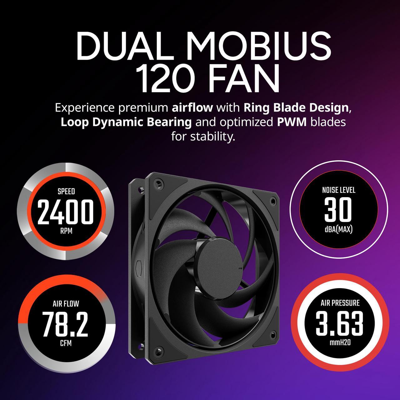 Alt view image 10 of 16 - Cooler Master Hyper 612 APEX CPU Air Cooler, Dual Mobius 120 PWM Fan, Superconductive Composite 6 Copper Heat Pipes, 159mm Tall, Sleek Top Cover, AMD Ryzen AM5|AM4, Intel LGA 1851|1700 Brackets