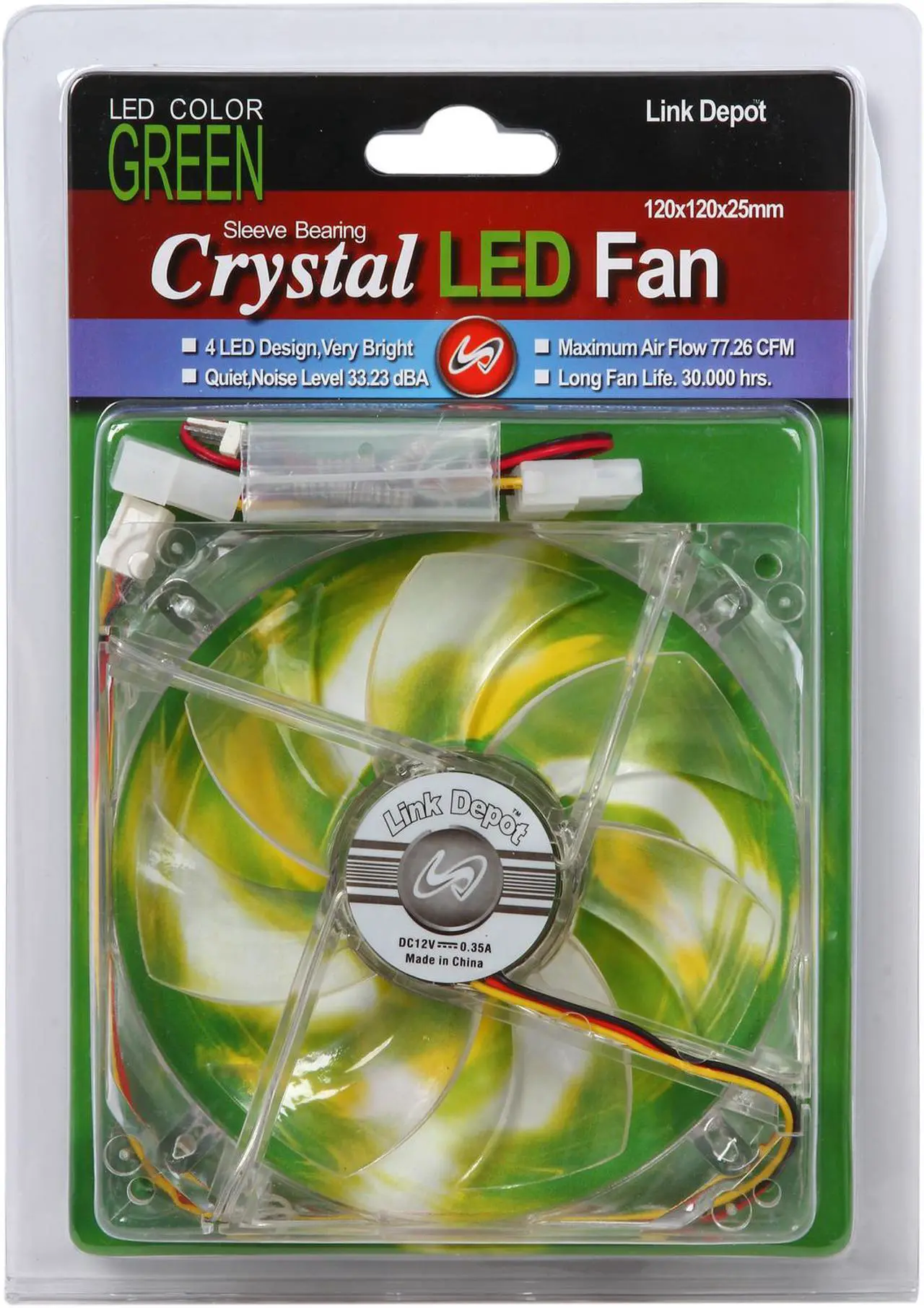 Alt view image 5 of 5 - Link Depot FAN-4LED-120GN 120mm Green LED Case Cooling Fan