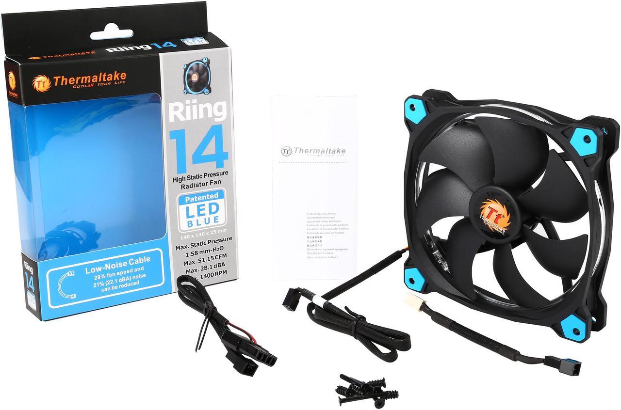 Alt view image 5 of 11 - Thermaltake Riing 14 Series High Static Pressure 140mm Circular Blue LED Ring Case/Radiator Fan CL-F039-PL14BU-A