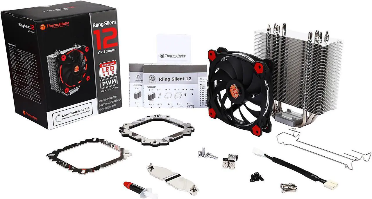Alt view image 9 of 8 - Thermaltake Riing Silent 12 Red LED 150W Intel/AMD 120mm CPU Cooler CL-P022-AL12RE-A
