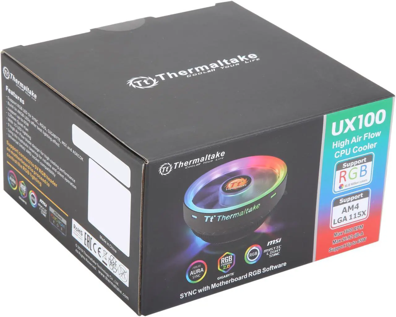 Alt view image 11 of 20 - Thermaltake UX100 5V Motherboard Sync High Airflow Hydraulic Bearing ARGB Lighting CPU Cooler