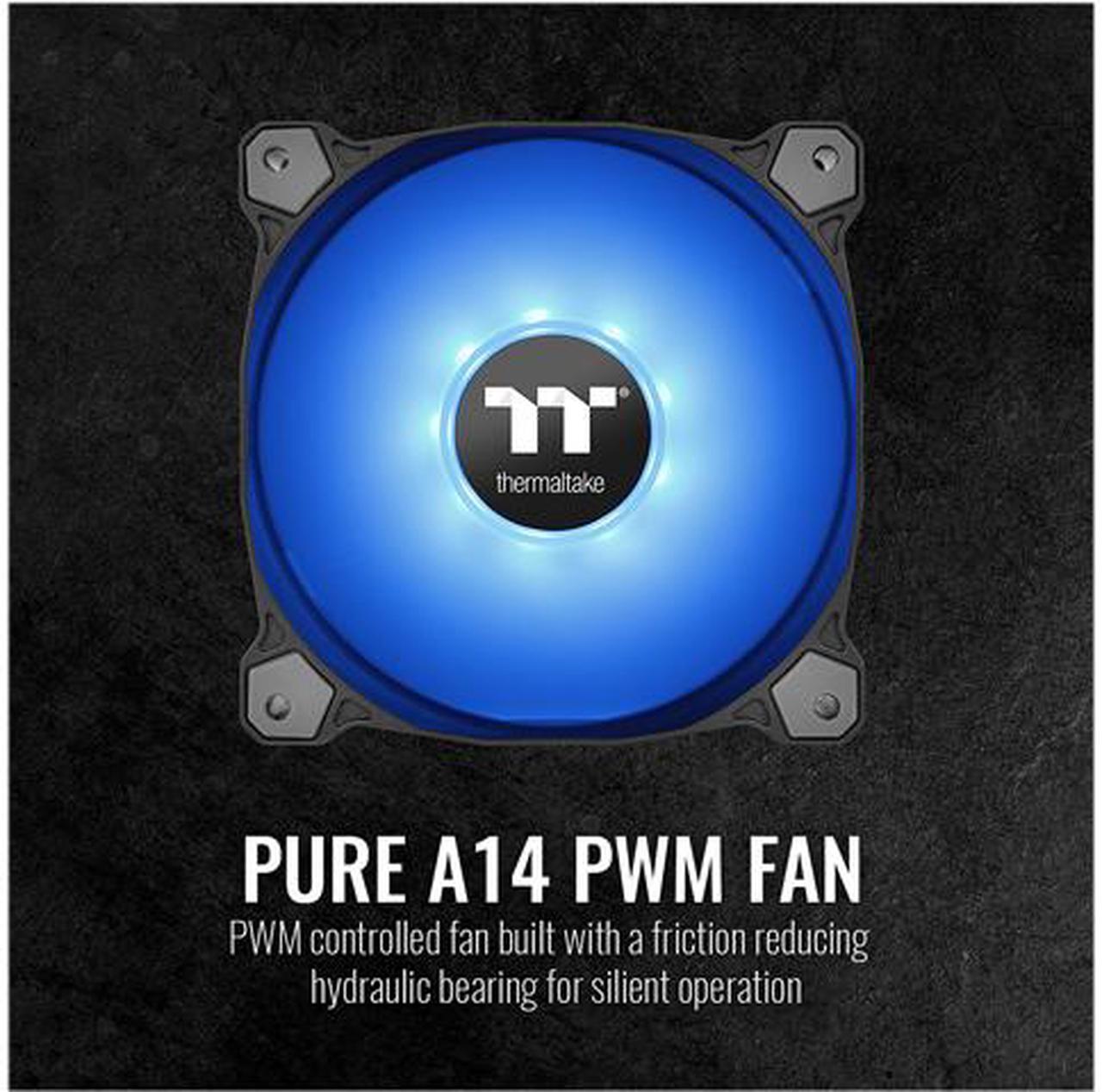 Alt view image 4 of 8 - Thermaltake Pure A14 140mm Blue LED PWM Controlled Hydraulic Bearing High Airflow High Performance Case/Radiator Fan, CL-F110-PL14BU-B
