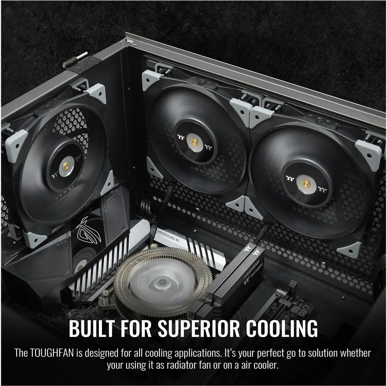 Alt view image 6 of 6 - Thermaltake TOUGHFAN 14 Black PWM 500 - 2000 RPM Controlled High Static Pressure 140mm Circular Radiator Fan with Anti-Vibration Mounting System Cooling, (2 Fan Pack), CL-F085-PL14BL-A