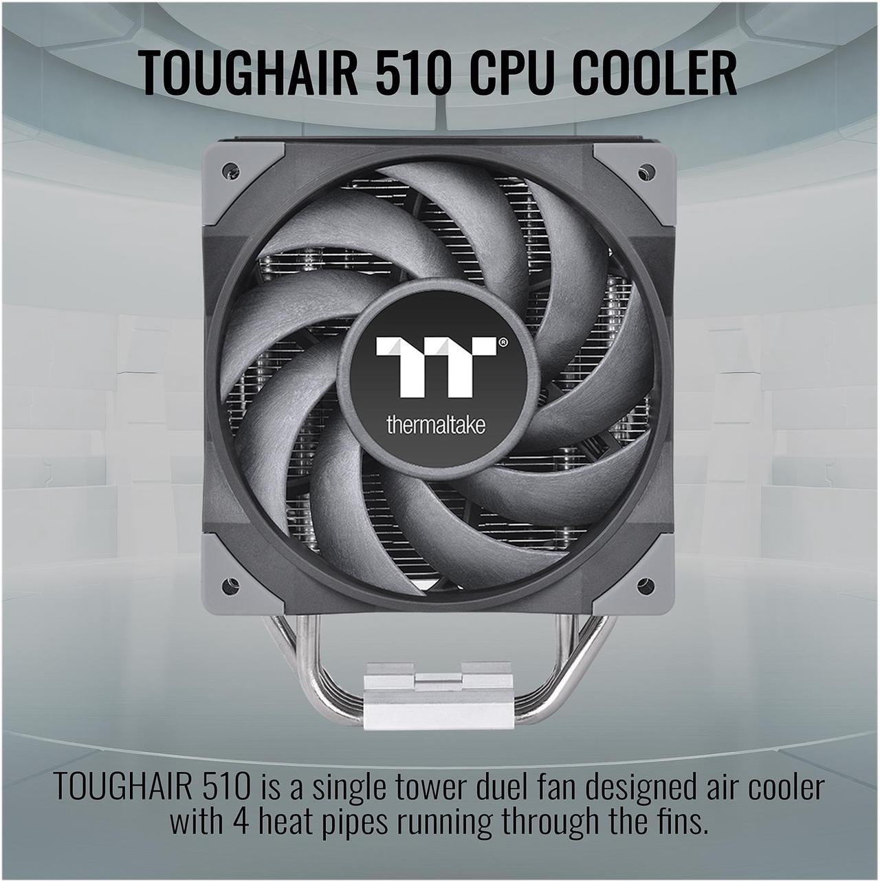 Alt view image 2 of 6 - Thermaltake TOUGHAIR 510 180W TDP CPU Cooler, Intel/AMD Universal Socket (LGA 1200/1700), Dual 120mm 2000RPM High Static Pressure PWM Fan with High Performance Copper Heat Pipes LGA 1700 Ready