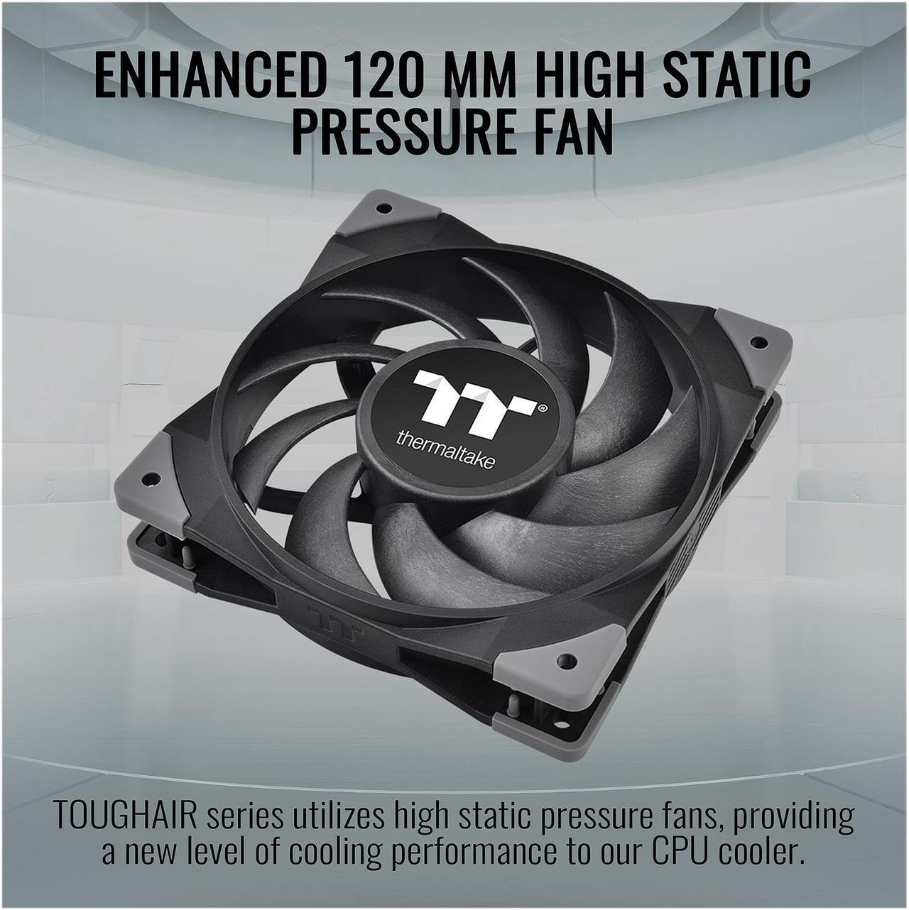 Alt view image 3 of 6 - Thermaltake TOUGHAIR 510 180W TDP CPU Cooler, Intel/AMD Universal Socket (LGA 1200/1700), Dual 120mm 2000RPM High Static Pressure PWM Fan with High Performance Copper Heat Pipes LGA 1700 Ready