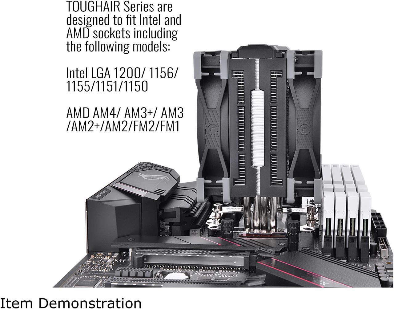 Alt view image 6 of 6 - Thermaltake TOUGHAIR 510 180W TDP CPU Cooler, Intel/AMD Universal Socket (LGA 1200/1700), Dual 120mm 2000RPM High Static Pressure PWM Fan with High Performance Copper Heat Pipes LGA 1700 Ready