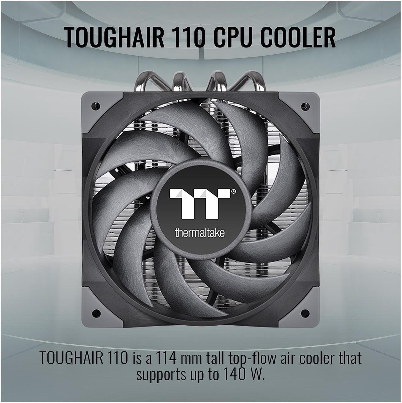 Alt view image 2 of 6 - Thermaltake TOUGHAIR 110 140W TDP Top Flow CPU Cooler, Intel/AMD Universal Socket (LGA 1700/1200), 120mm 2000RPM High Static Pressure PWM Fan with High Performance Copper Heat Pipes LGA 1700 Ready