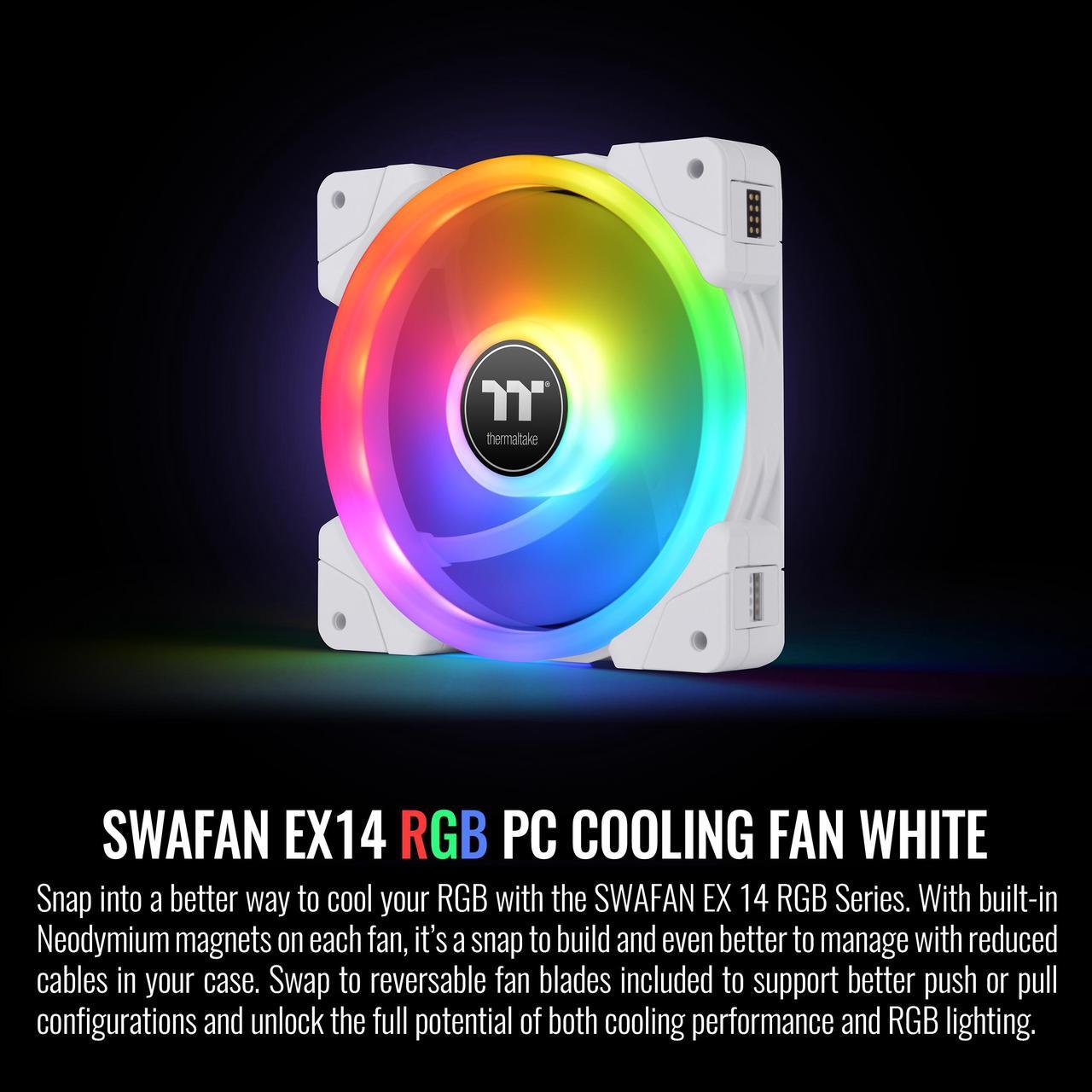 Alt view image 6 of 6 - Thermaltake SWAFAN EX 14 RGB PC Cooling Fan White, 500 ~ 2000 RPM, Magnetic Connection, Reversable Blades, controller included, CL-F162-PL14SW-A