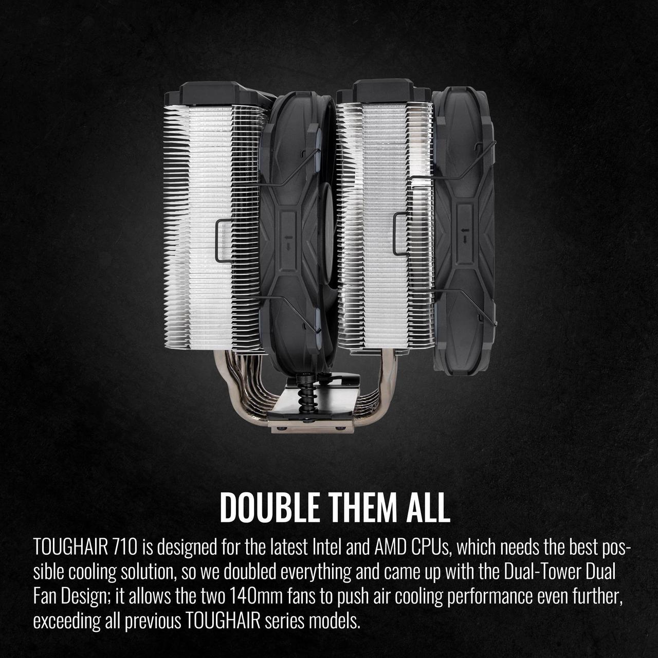 Alt view image 3 of 6 - Thermaltake TOUGHAIR 710 250W TDP CPU Cooler, Intel LGA 1700/1200, AMD AM5/AM4, Dual-Tower Dual Fan Design, Copper base with 7 heat pipes, CL-P110-CA14GM-A