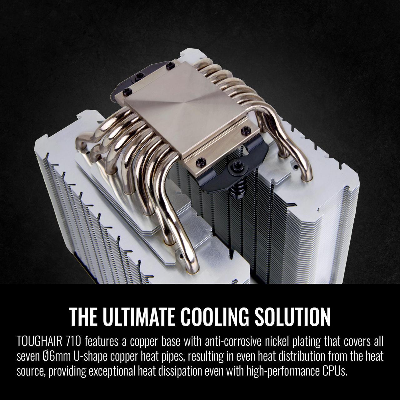 Alt view image 5 of 6 - Thermaltake TOUGHAIR 710 250W TDP CPU Cooler, Intel LGA 1700/1200, AMD AM5/AM4, Dual-Tower Dual Fan Design, Copper base with 7 heat pipes, CL-P110-CA14GM-A