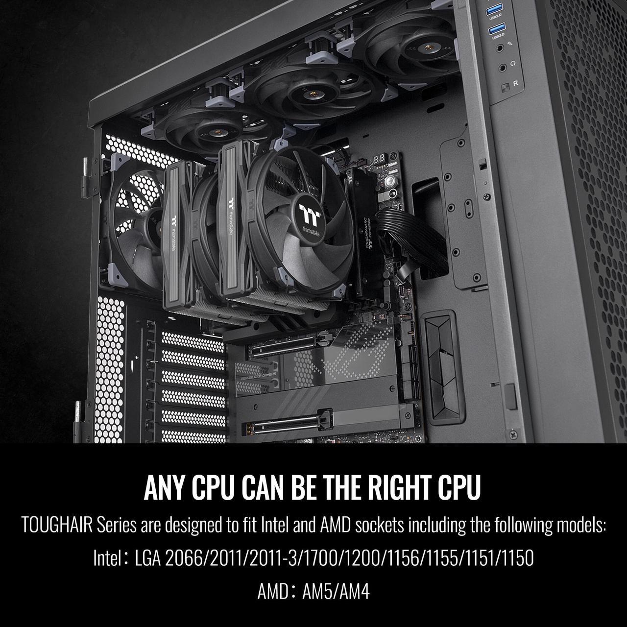 Alt view image 6 of 6 - Thermaltake TOUGHAIR 710 250W TDP CPU Cooler, Intel LGA 1700/1200, AMD AM5/AM4, Dual-Tower Dual Fan Design, Copper base with 7 heat pipes, CL-P110-CA14GM-A