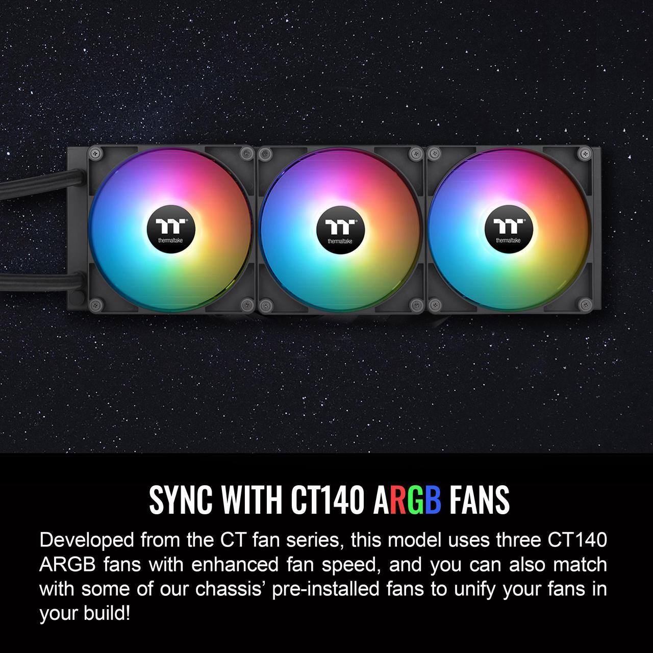 Alt view image 5 of 6 - Thermaltake TH420 ARGB Sync V2 CPU Liquid Cooler/AlO Liquid Cooling/Fan 140mm*3/PWM 500~2000 RPM/Mirror Waterblock/MB ARGB Sync Control, CL-W376-PL14SW-A