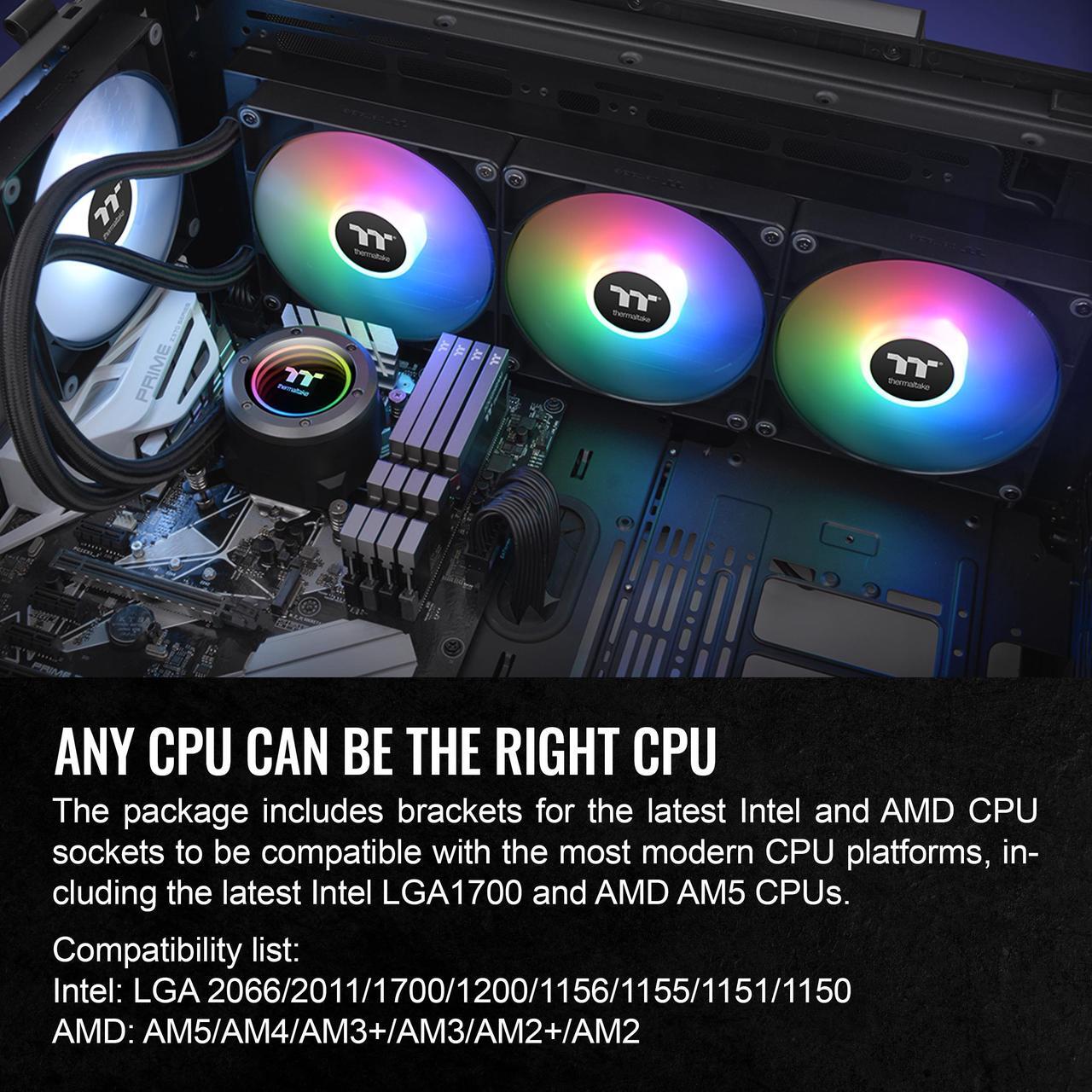 Alt view image 6 of 6 - Thermaltake TH420 ARGB Sync V2 CPU Liquid Cooler/AlO Liquid Cooling/Fan 140mm*3/PWM 500~2000 RPM/Mirror Waterblock/MB ARGB Sync Control, CL-W376-PL14SW-A