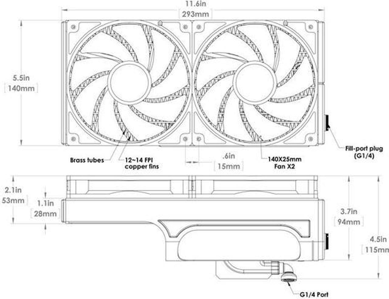 Alt view image 7 of 9 - Swiftech H240 X2 2x140 mm Drive X2 AIO CPU Cooler