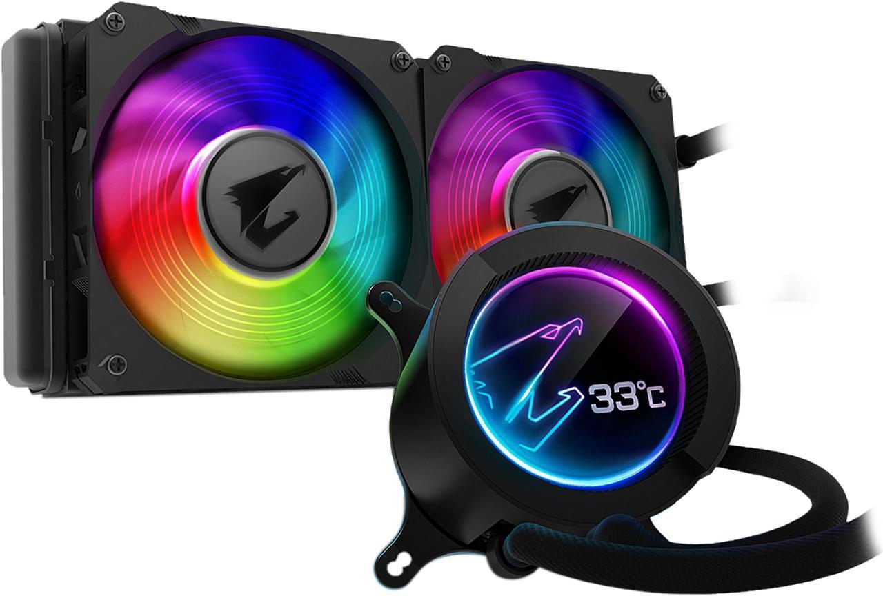 Main image of AORUS RGB Liquid Cooler 240, 240mm Radiator, Dual 120mm Windforce PWM Fans, Customizable Full Color LCD Display, Advanced RGB Lighting and Control, Intel 115X/2066, AMD AM4, TR4