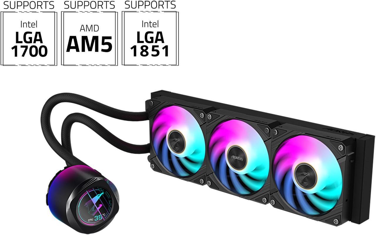 AORUS WATERFORCE X II 360 Liquid CPU Cooler, 360mm Radiator with 3x 120mm low noise ARGB Fans, compatible with Intel LGA1700 and AMD AM5(GP-AORUS WATERFORCE X II 360)