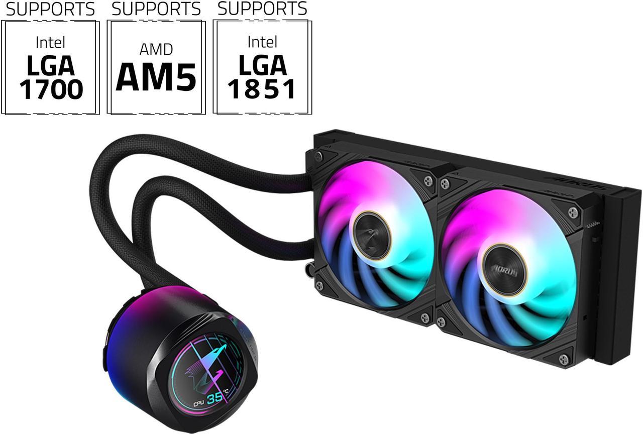 AORUS WATERFORCE X II 240 Liquid CPU Cooler, 240mm Radiator with 2x 120mm low noise ARGB Fans, compatible with Intel LGA1700, 1851 and AMD AM5(GP-AORUS WATERFORCE X II 240)