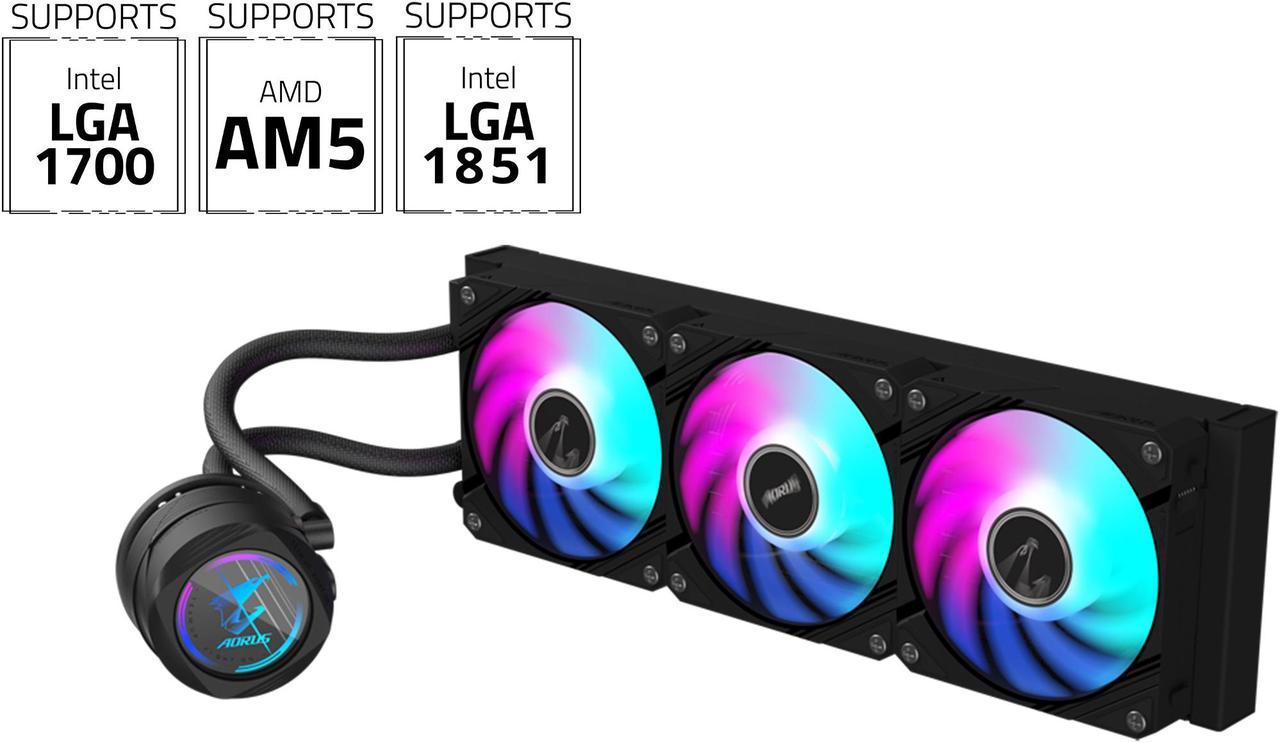 AORUS WATERFORCE II 360 Liquid CPU Cooler, 360mm Radiator with 3x120mm low noise ARGB Fans, compatible with Intel LGA1700, 1851 and AMD AM5 (GP-AORUS WATERFORCE II 360 G2)