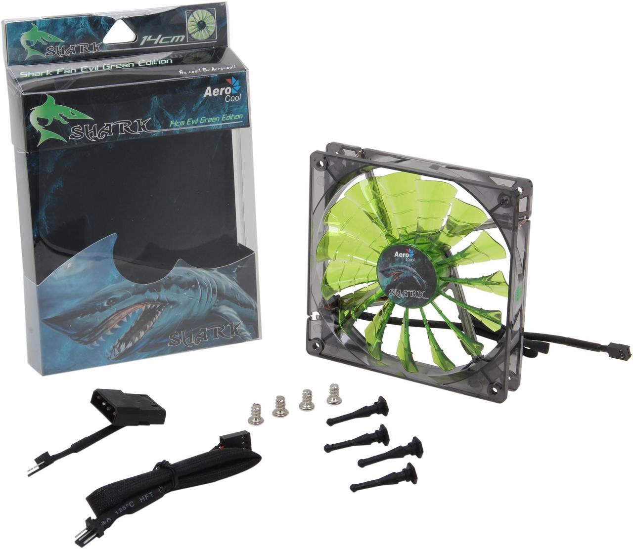 Alt view image 5 of 4 - AeroCool Shark 140mm Green, Green LED Case Fan