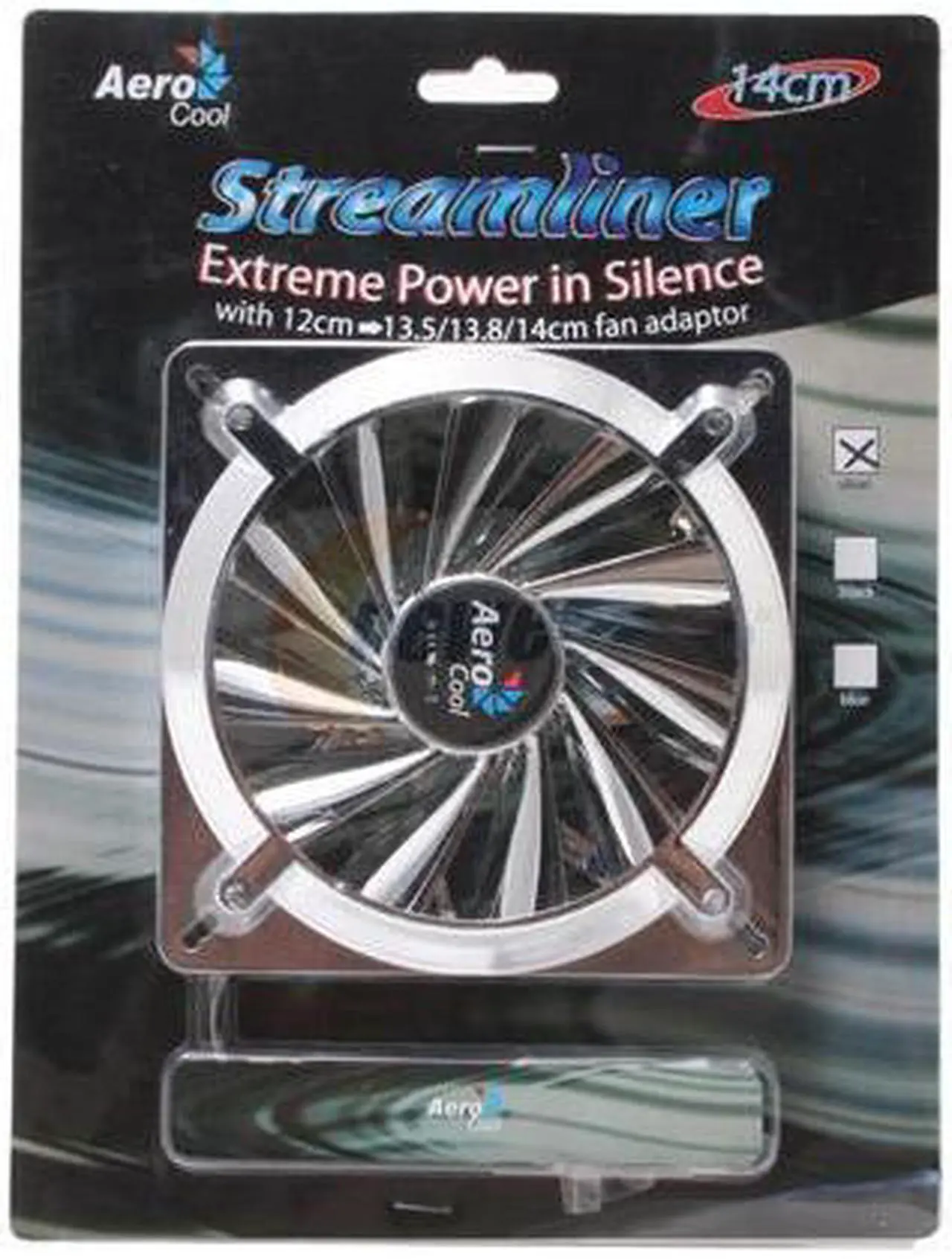Alt view image 4 of 4 - AeroCool Streamliner-Silver 140mm Blue LED Case Cooling Fan