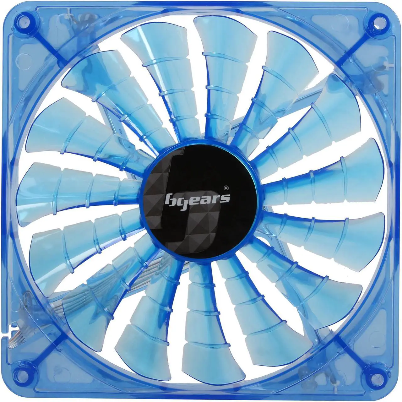 Alt view image 2 of 5 - Bgears b-PWM 140 Translucent Blue with Blue LEDs, 15 Blades 2 Ball Bearing PWM fan with 500 to 1800 RPM, 110 CFM, 35.8dBA