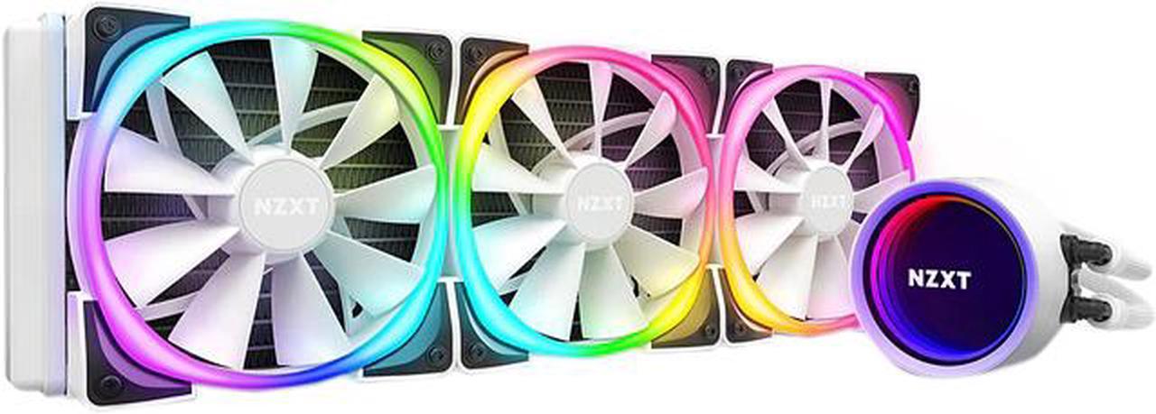 NZXT Kraken X73 RGB 360mm - RL-KRX73-RW - AIO RGB CPU Liquid Cooler - Rotating Infinity Mirror Design - Powered By CAM V4 - RGB Connector - 3 x Aer P120 120mm Radiator Fans White LGA 1700 Compatible