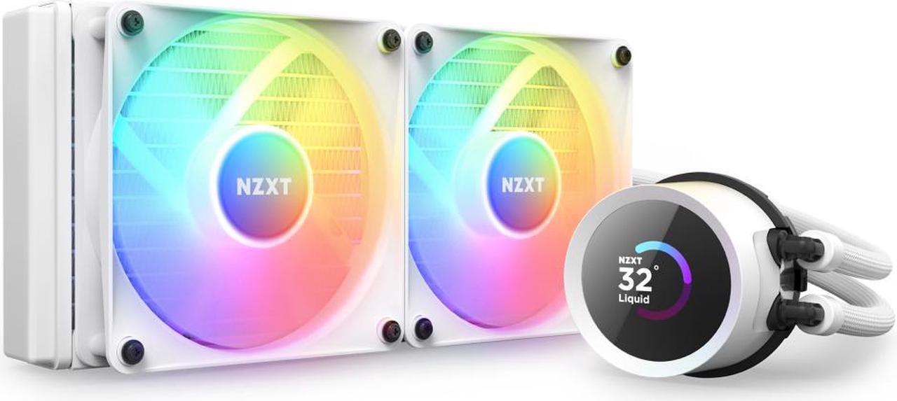 NZXT Kraken RGB 240mm - RL-KR240-W1- AIO RGB CPU Liquid Cooler - LCD Display - 2 x F120RGB Core Fans Radiator Fans White LGA 1851 / AM5 Compatible