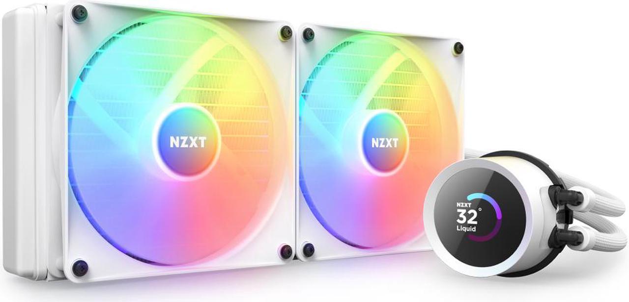 NZXT Kraken RGB 280mm - RL-KR280-W1- AIO RGB CPU Liquid Cooler - LCD Display - 2 x F140RGB Core Fans Radiator Fans White LGA 1700 / AM5 Compatible